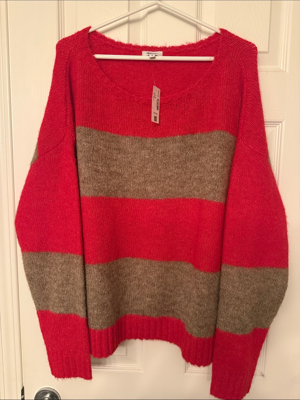 Reitmans Red and Brown Striped Scoop Neck Sweater